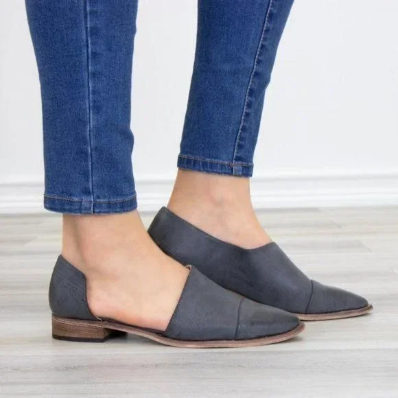 Charcoal Opened Side Pointy Slip On Flat Loafer - Picture 8 of 11